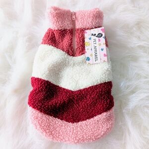 Striped Sherpa Fleece Pink White Maroon Jacket Coat Small New Cute